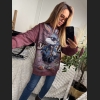 Bordowa bluza oversize z efektowną, błyszczącą aplikacją z królikiem w okularach
